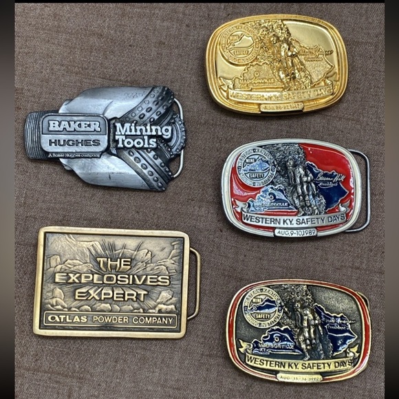 Lot of 5 Vintage 1970-1990 Buckles Atlas Powder Company Baker Hughes Coal Mining
